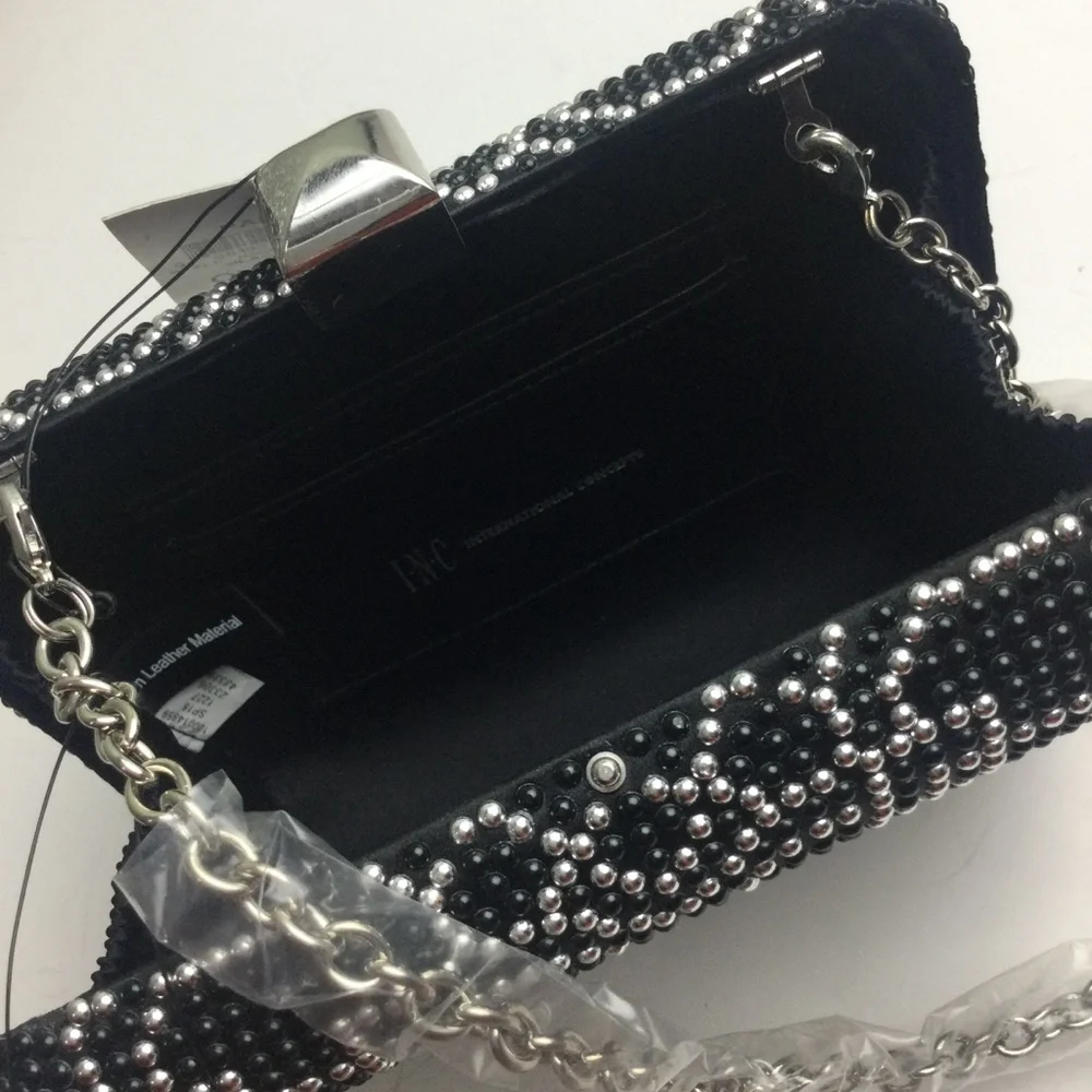 NWT INC Party Art Deco Rhinestone Embellished Covered Miniaudiere Clutch